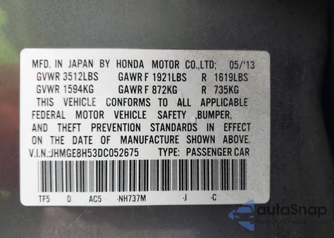 2013 Honda Fit Sport z USA, uszkodzony, nr VIN JHMGE8H53DC052675